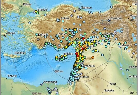 Otro terremoto de magnitud 6,4 vuelve a sacudir el sur de Turquía Mapa del tercer terremoto de Turquía (magnitud 6,4)