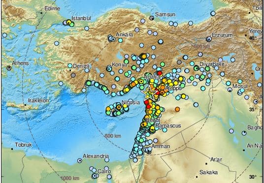 Mapa del tercer terremoto de Turquía (magnitud 6,4)