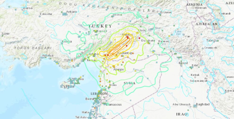 Mapa de Turquía con el sismo según el sistema de avisos sísmicos de EEUU.