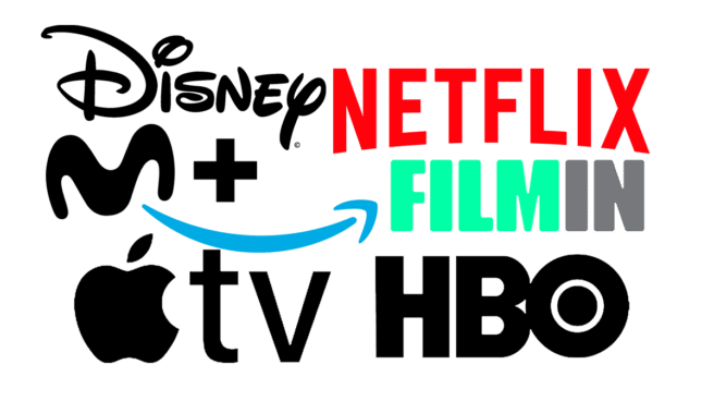 Plataformas de entretenimiento Logos de alternativas a Netflix, plataformas de streaming como Disney+, HBO, Apple TV o Filmin