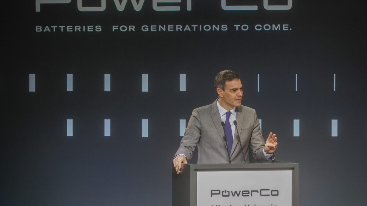 El presidente del Gobierno, Pedro Sanchez, interviene en el acto de inicio de la construcción de la gigafactoría de baterías del grupo Volkswagen en Sagunto