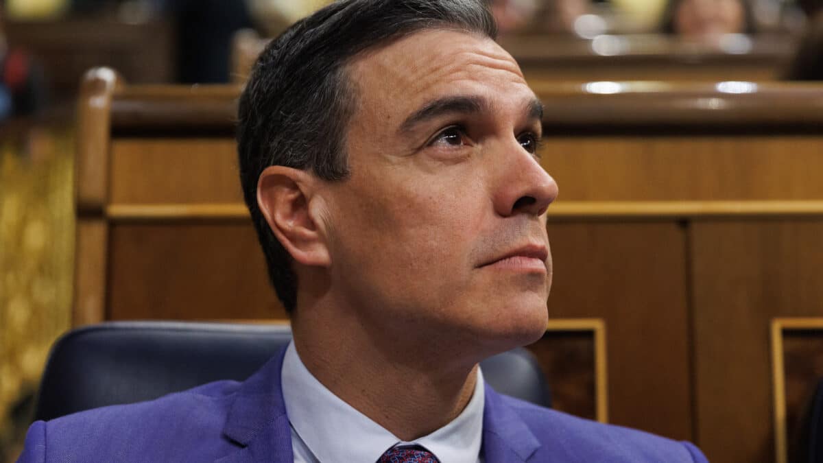 El presidente del Gobierno, Pedro Sánchez, durante un debate de la moción de censura, en el Congreso de los Diputados