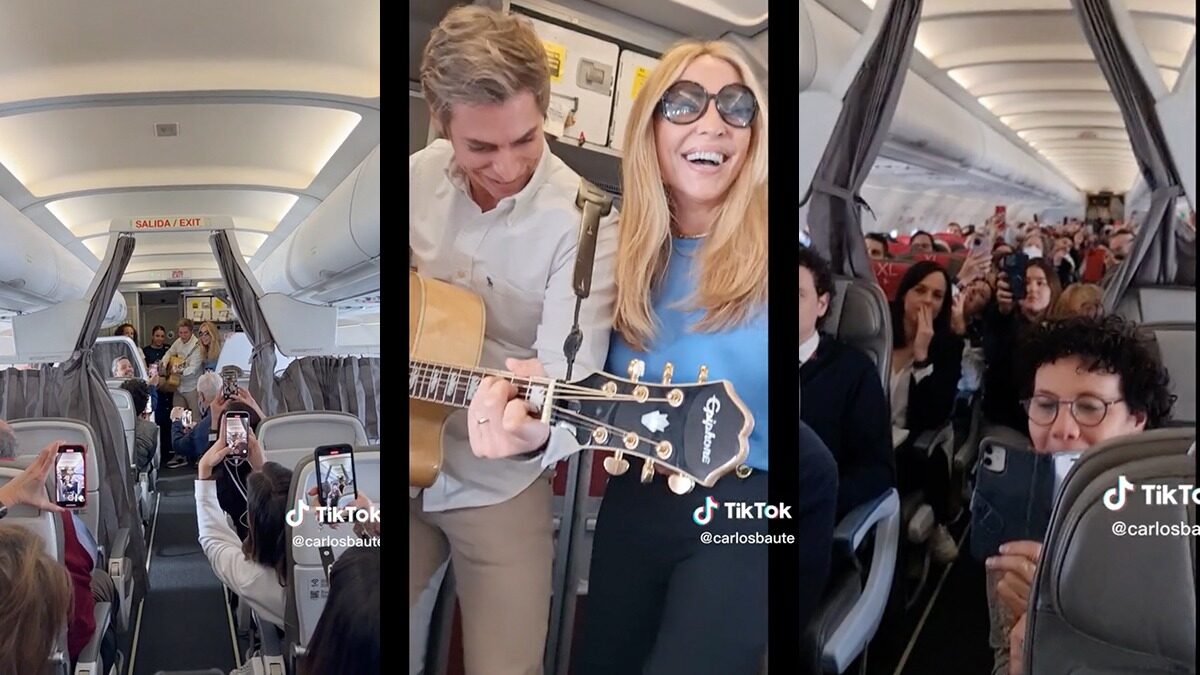 Carlos Baute y Marta Sánchez sorprenden en un vuelo cantando 'Colgando en tus manos'