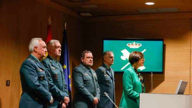 La directora general de la Guardia Civil, la malagueña María Gámez, comparece este miércoles ante la prensa para informar que ha presentado su dimisión al ministro del Interior, Fernando Grande-Marlaska.