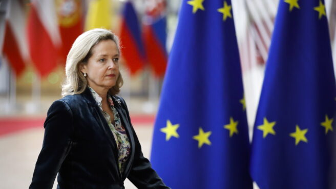 Spanish First Vice President and Minister of Economy Nadia Calvino at the opening of the meeting of Eurogroup Finance Ministers in Brussels