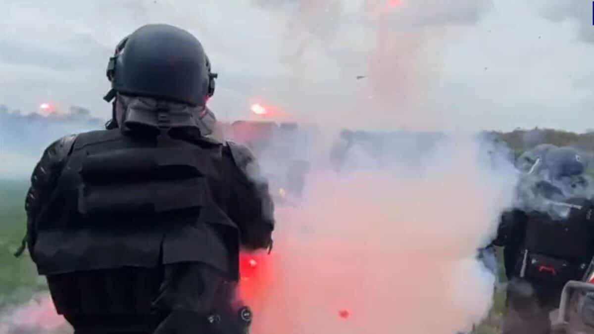 Un gendarme, atacado durante las protestas ecologistas este sábado.