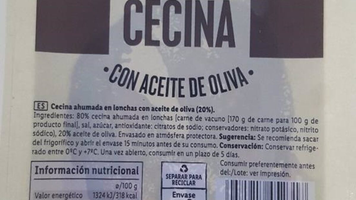 Lote de cecina en aceite de oliva de la marca LIDL retirado por presencia de la bacteria 'Listeria monocytogenes', que causa la listeriosis.