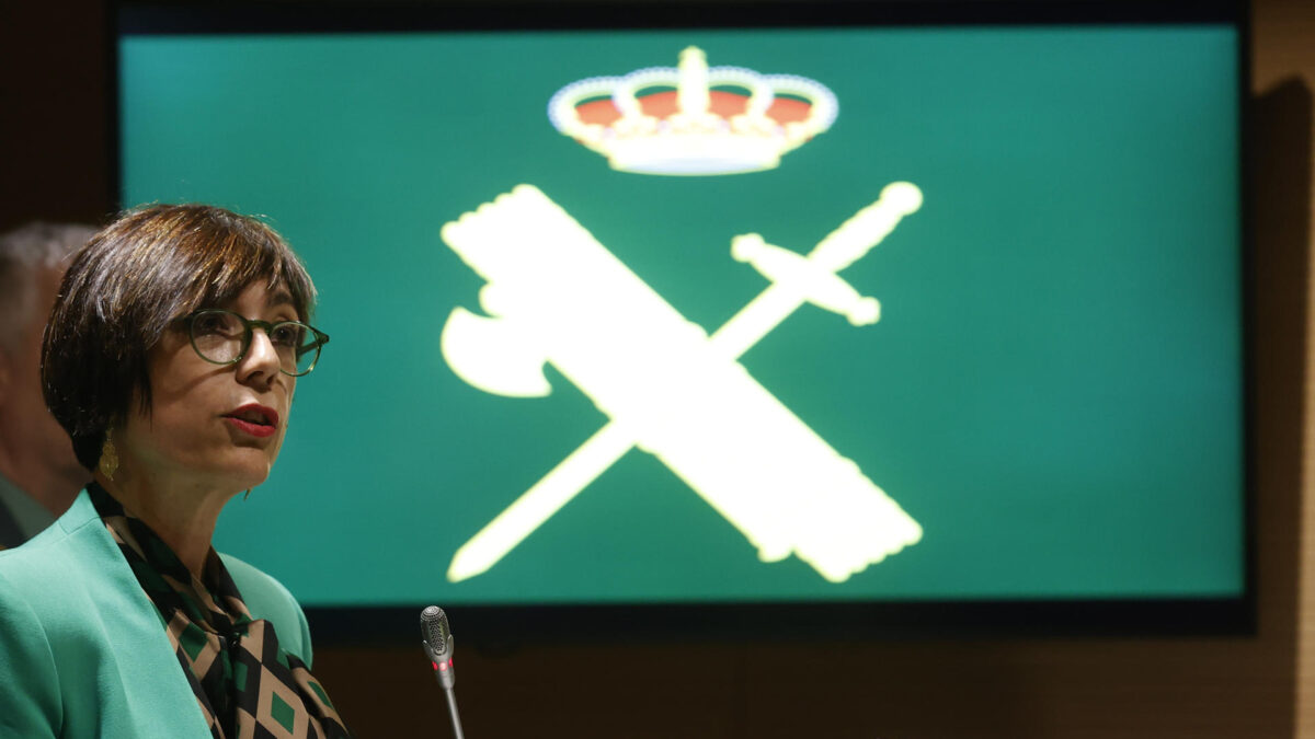 La directora general de la Guardia Civil, María Gámez, durante la rueda de prensa en la que ha presentado su dimisión.