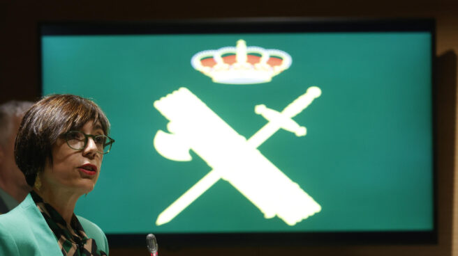 La directora general de la Guardia Civil, María Gámez, durante la rueda de prensa en la que ha presentado su dimisión. La directora general de la Guardia Civil, María Gámez, durante la rueda de prensa en la que ha presentado su dimisión.