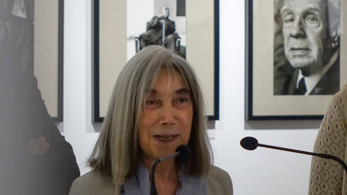 María Kodama, en la inauguración de una exposición en 2016.