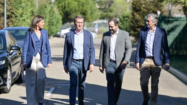 Carmen Funez, Alberto Nunez Feijoo, Paco Nunez and Iñigo de la Serna at the launch of the PP program in Guadalajara.