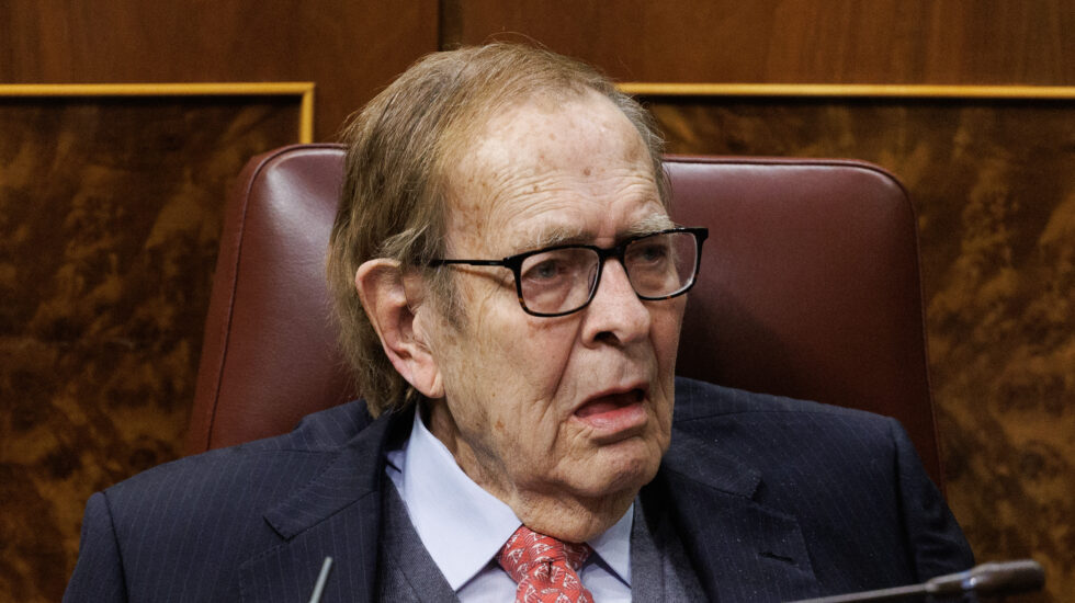 Ramón Tamames, durante el debate de la moción de censura en el Congreso de los Diputados.