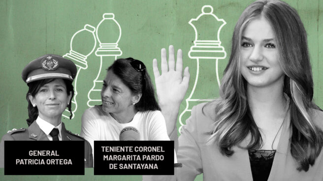 La general Patricia Ortega, la teniente coronel Margarita Pardo de Santayana y la princesa Leonor. La general Patricia Ortega, la teniente coronel Margarita Pardo de Santayana y la princesa Leonor.