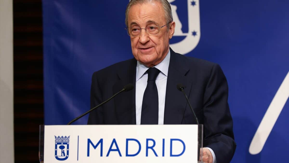 El presidente del Real Madrid, Florentino Pérez, en una ceremonia en el Ayuntamiento de Madrid.