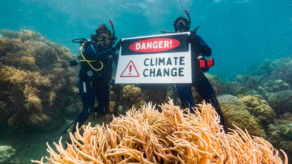 Dos submarinistas de Greenpeace en la Gran Barrera de Coral de Australia.