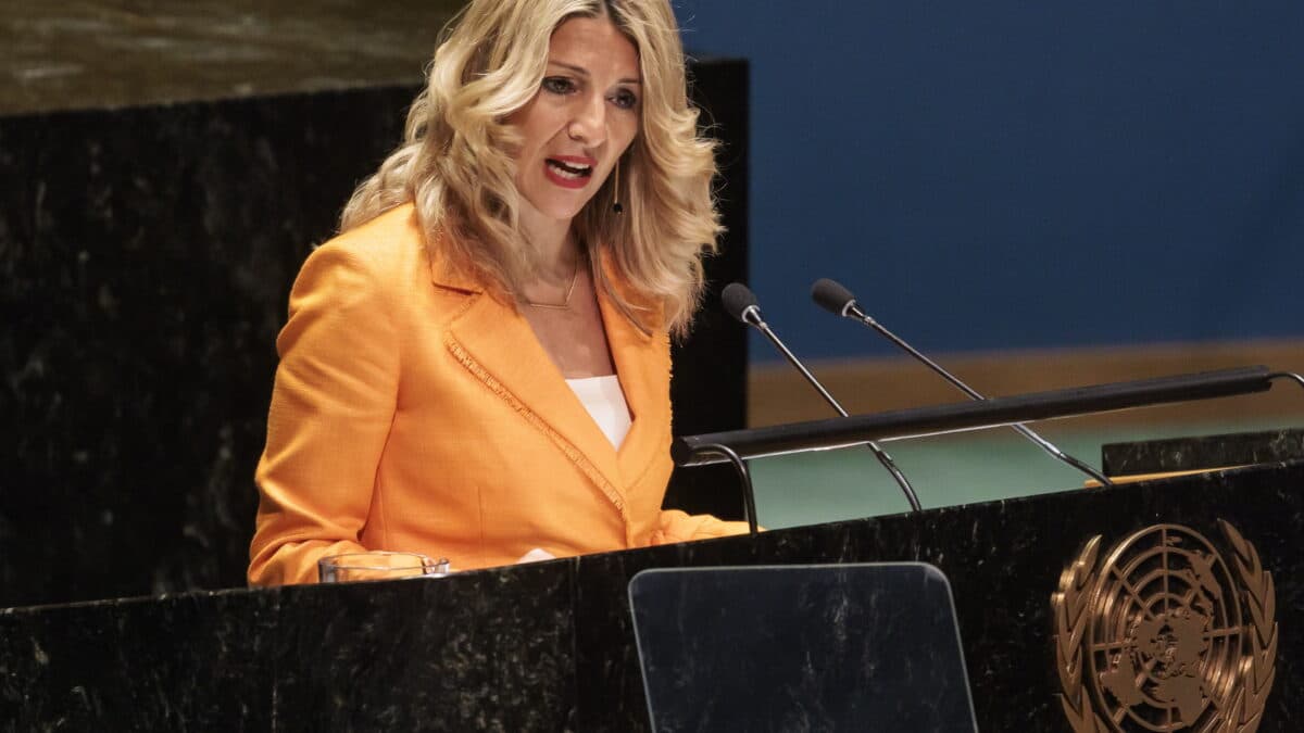 Yolanda Díaz se dirige a la Asamblea General de la ONU.