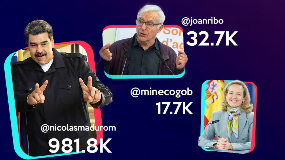 Nicolás Maduro, Joan Ribó y Nadia Calviño en sus cuentas de Tik Tok.