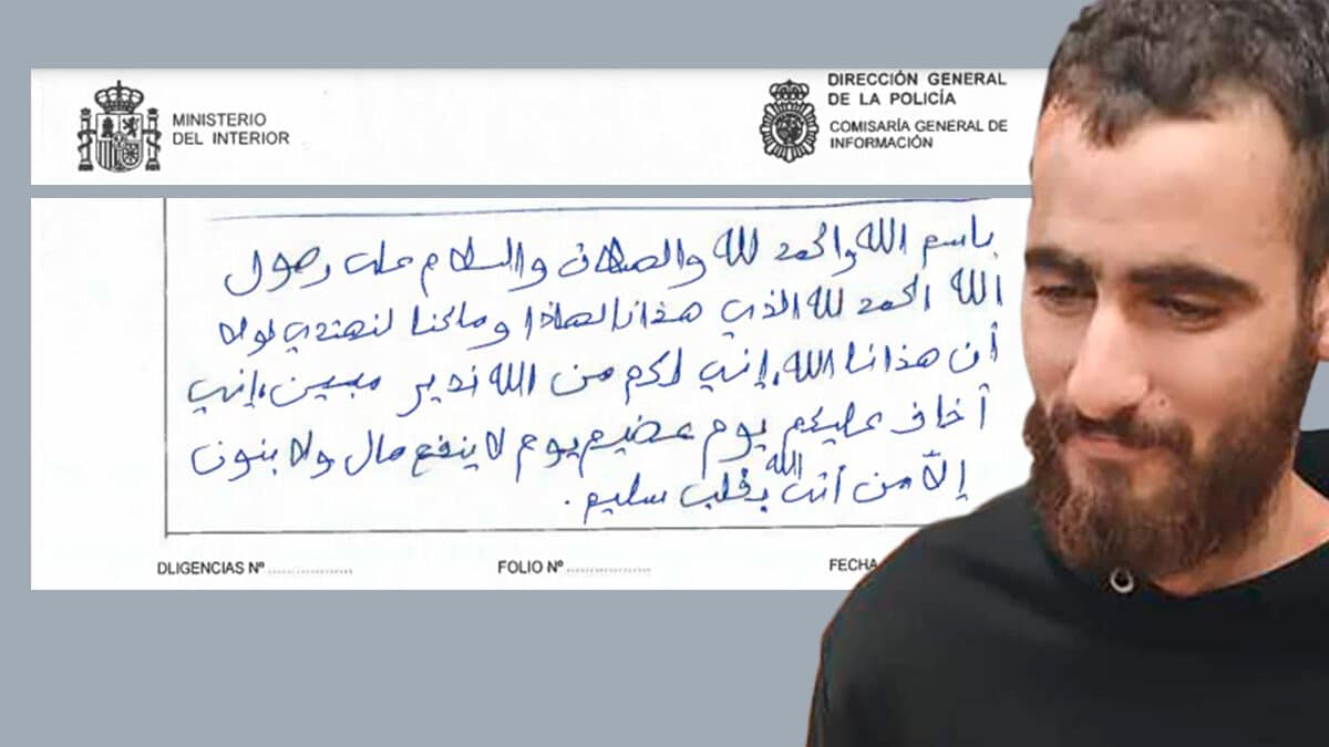La prueba caligráfica ante la Policía de Yassine Kanjaa.