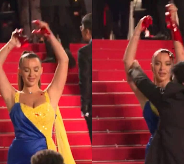 Una activista se rocía con sangre en el Festival de Cannes para protestar por la guerra de Ucrania