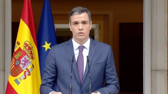 Prime Minister Pedro Sanchez during his speech in Moncloa on May 29, 2023.