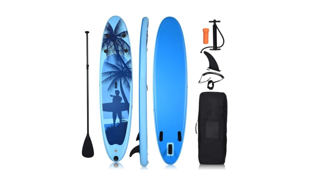 Tabla de paddle surf azul con sus accesorios