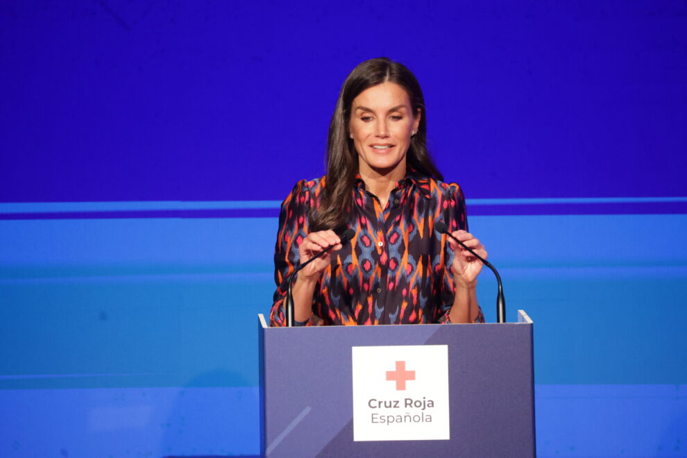 La reina Letizia durante su discurso en el acto del “Día Mundial de la Cruz Roja y de la Media Luna Roja”, celebrado en el Círculo de Bellas Artes de Madrid