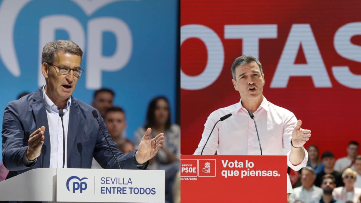 Pedro Sánchez y Núñez-Feijóo en sendos mítines