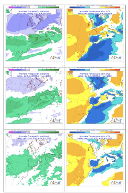 Mapa de precipitaciones publicado por Aemet que muestra cuándo dejará de llover en España en mayo y junio 2023