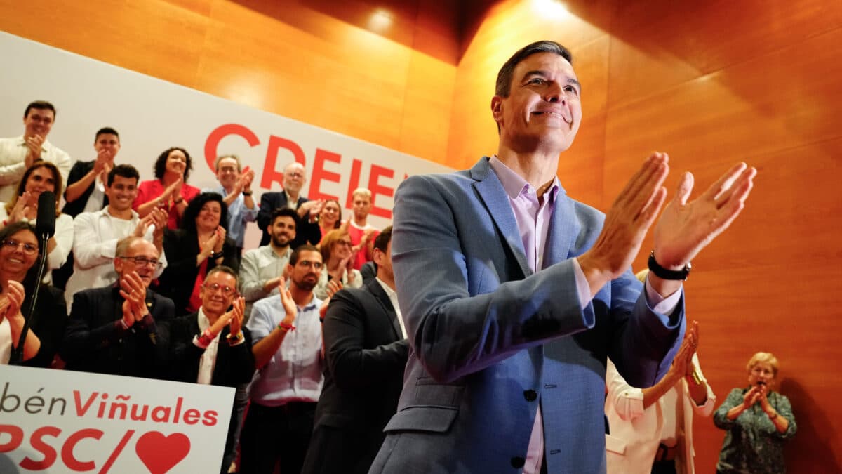 El presidente del gobierno, Pedro Sánchez, durante el acto de campaña que el PSC ha celebrado este viernes en Tarragona.
