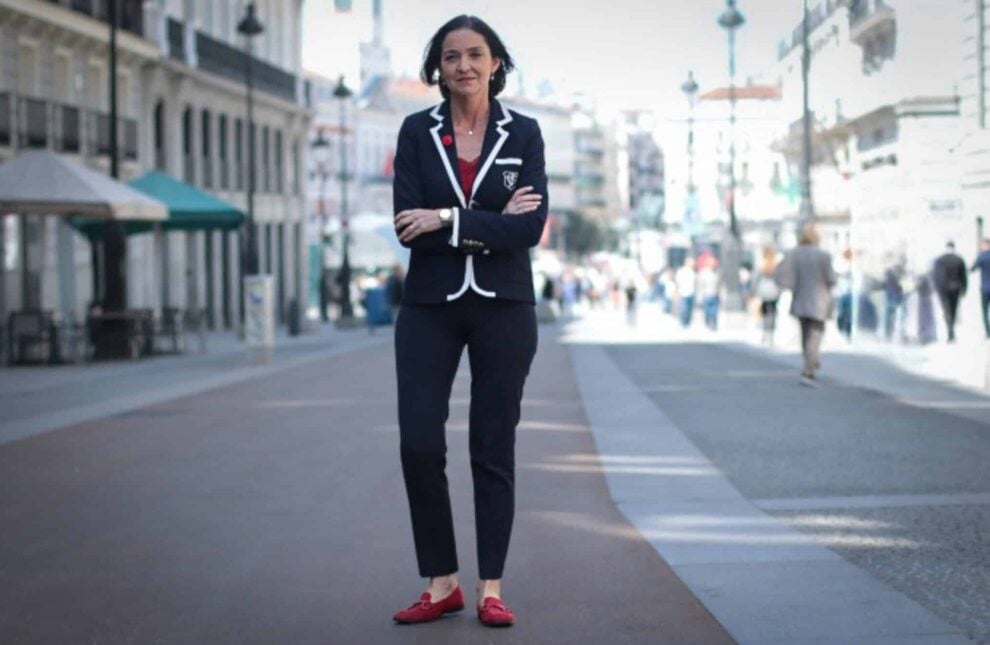 Reyes Maroto, candidata socialista a la alcaldía de Madrid, en la calle de Alcalá, a dos pasos de la Puerta del Sol, el pasado 18 de mayo de 2023.