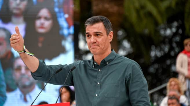 El secretario general del PSOE y presidente del Gobierno, Pedro Sánchez, interviene durante un acto electoral del PSOE