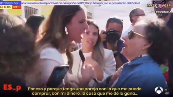 Irene Montero respondiendo a una mujer sobre por qué se ha comprado un chalet con su herencia, grabado por Antena 3