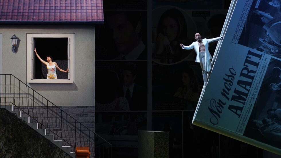 Lisette Oropesa (Fiorilla) y Alex Esposito (Selim) en Il Turco in Italia.