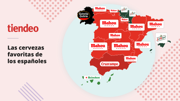 Cervezas preferidas y más bebidas en España en un mapa