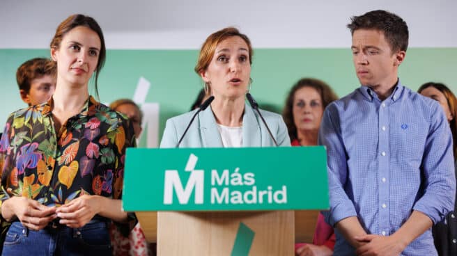 (I-D) La candidata a la Alcaldía de Madrid, Rita Maestre; la candidata a la Presidencia de la Comunidad de Madrid, Mónica García, y el líder de Más País, Iñigo Errejón