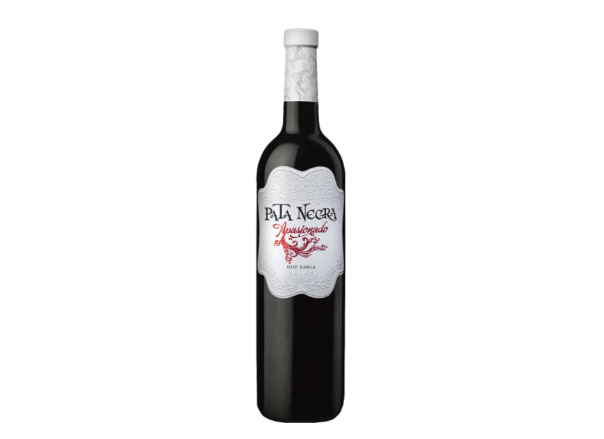 Botella de Pata Negra Apasionado Jumilla Monastrell, uno de los vinos preferidos por los jóvenes españoles en 2023 según el Concurso VinoSub30