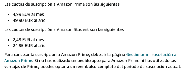 Precio de las diferentes suscripciones de la plataforma digital Amazon Prime 