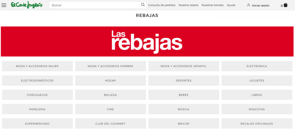 La página web de El Corte Inglés con las rebajas de verano de 2023, que comenzaron el pasado 13 de junio