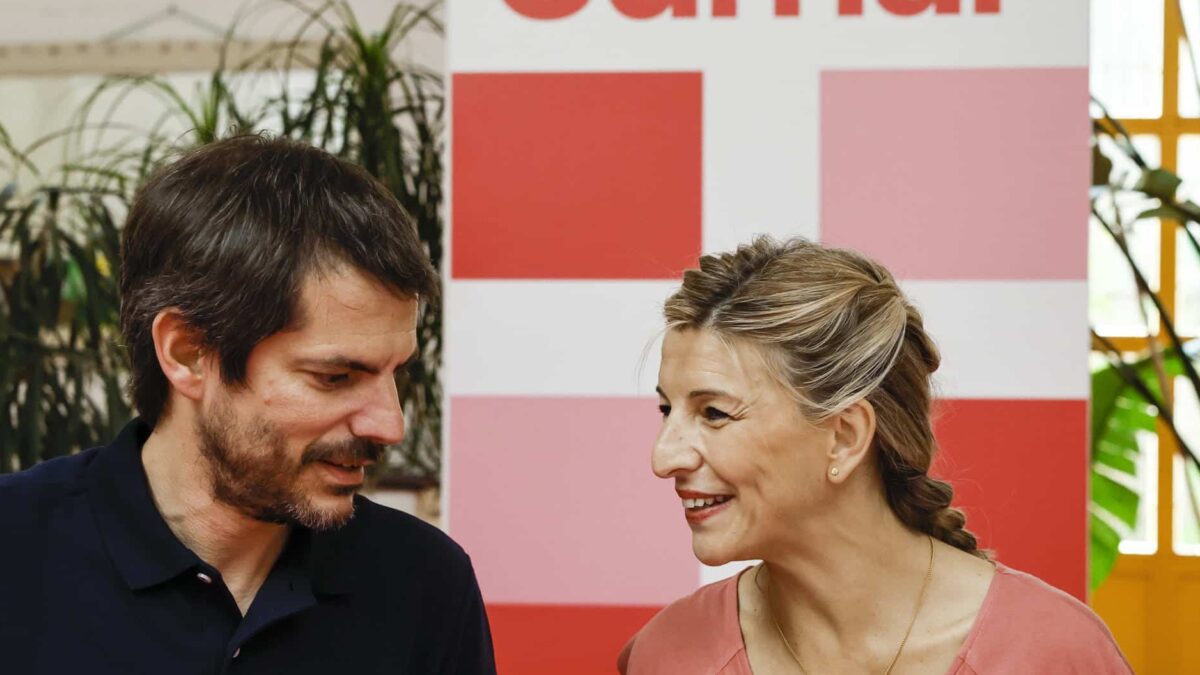 La líder de Sumar, Yolanda Díaz, y el portavoz Ernest Urtasun, durante un encuentro organizado por el partido en Madrid.