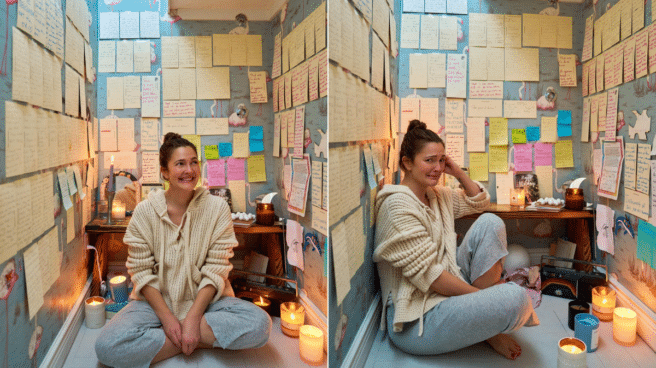 Drew Barrymore en su sala de meditación, fotografiada por Mark Selinger para New York Magazine