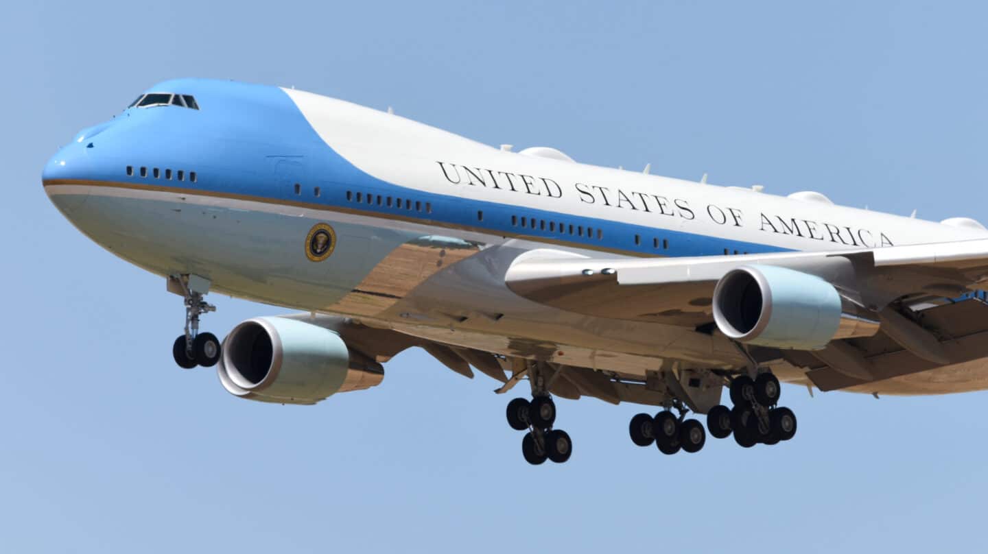 El avión Air Force One del presidente de EEUU, Joe Biden, a su llegada a la base aérea de Torrejón de Ardoz, a 28 de junio de 2022