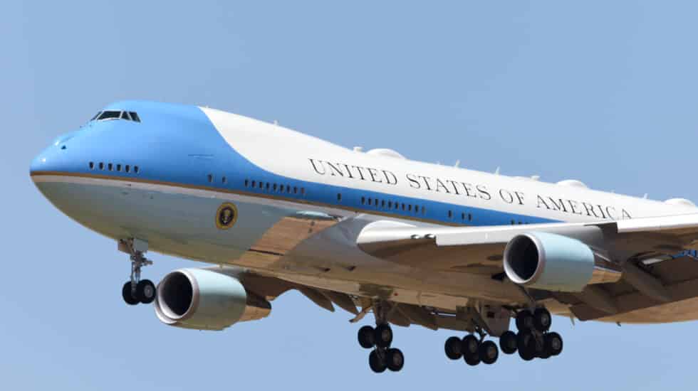 El avión Air Force One del presidente de EEUU, Joe Biden, a su llegada a la base aérea de Torrejón de Ardoz, a 28 de junio de 2022