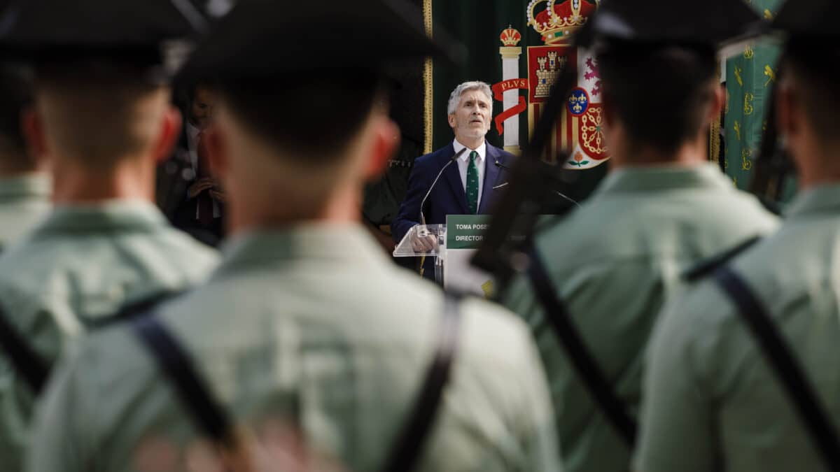 El ministro del Interior, Fernando Grande-Marlaska, interviene durante la toma de posesión de Leonardo Marcos como director general de la Guardia Civil