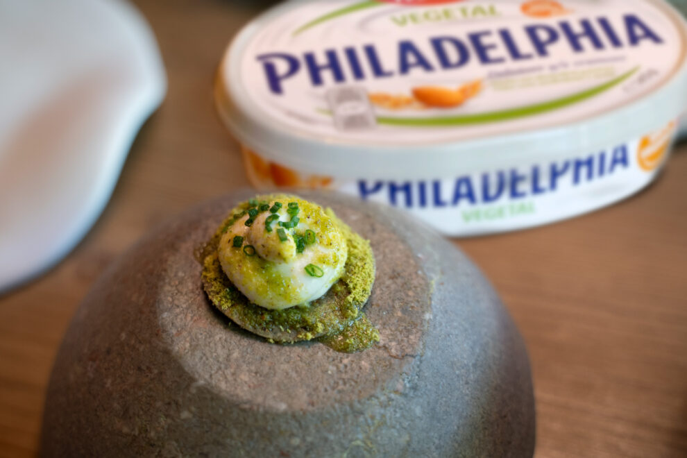 Mousse de crema de Philadelphia Vegetal y pistacho