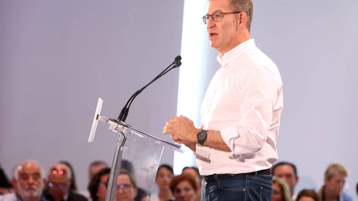 El presidente del Partido Popular, Alberto Núñez Feijóo, interviene durante la Junta Directiva del Partido Popular de las Islas Baleares
