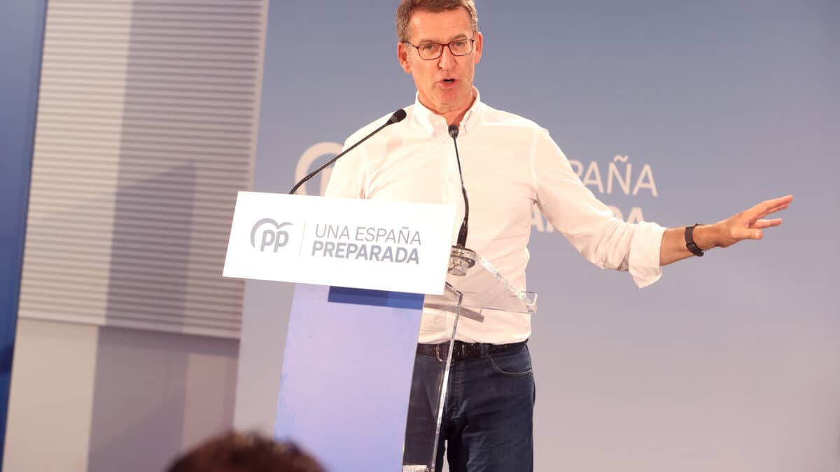 El presidente del Partido Popular, Alberto Núñez Feijóo, interviene durante la Junta Directiva del Partido Popular de las Islas Baleares en el Centro de Convenciones Hipotels Platja de Palma