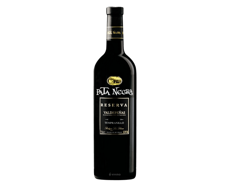 Botella de Pata Negra Valdepeñas Tempranillo Reserva 2016, uno de los vinos preferidos por los jóvenes españoles en 2023 según el Concurso VinoSub30