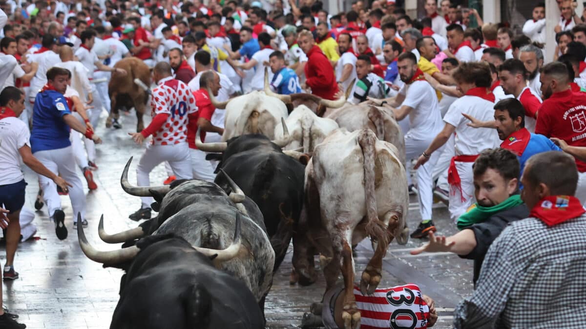 Encierro de Cebada Gago en los Sanfermines.