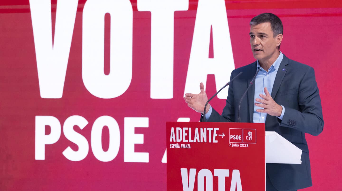 El secretario general del PSOE y presidente del Gobierno, Pedro Sánchez, durante la presentación del programa de su partido para las elecciones generales del 23-J, el pasado 8 de julio de 2023 en Madrid.