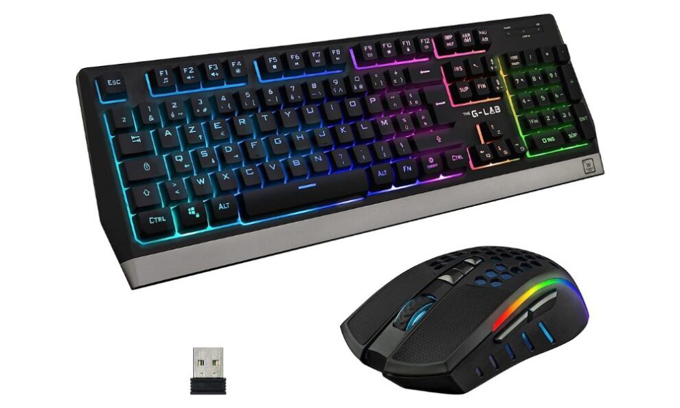 Teclado inalámbrico de gamer con ratón y teclas de colores